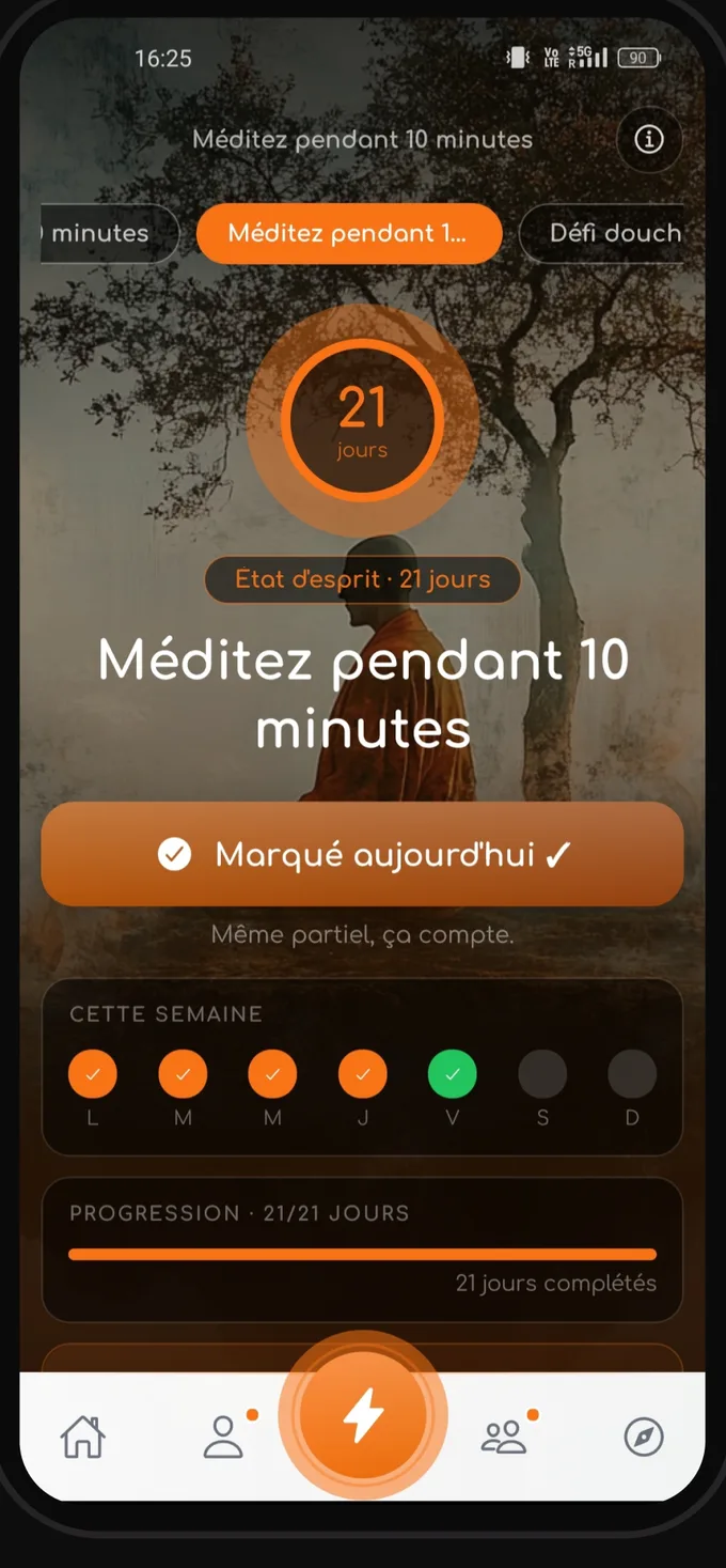Marque ton défi comme fait aujourd'hui
